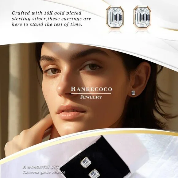 Emerald Cut Cubic Zirconia Stud Earrings Sterling Silver 4ct D FL - Picture 2 of 8